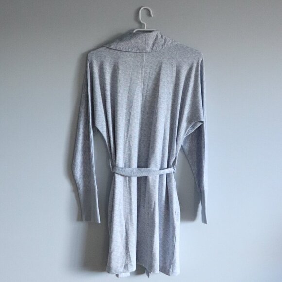 Ande Women's Small Grey Soft Casual Belted Collared Long Sleeve Cardigan Robe - Picture 2 of 12